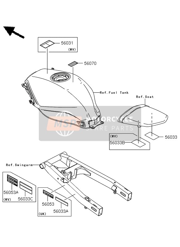 Kawasaki NINJA 250R 2008 Labels for a 2008 Kawasaki NINJA 250R