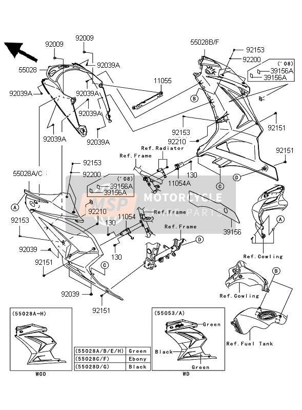 Kawasaki NINJA 250R 2008 Cowling Lowers for a 2008 Kawasaki NINJA 250R