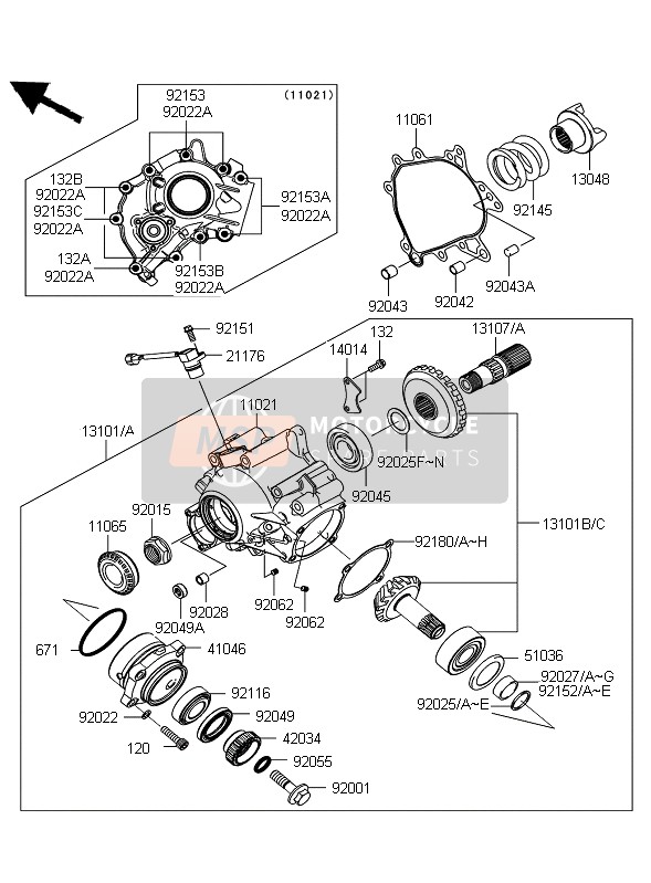 Kawasaki 1400GTR 2008 Engranaje cónico delantero para un 2008 Kawasaki 1400GTR