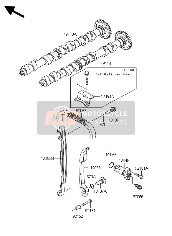 Kawasaki Z750 2008 Nokkenas & Spanner voor een 2008 Kawasaki Z750