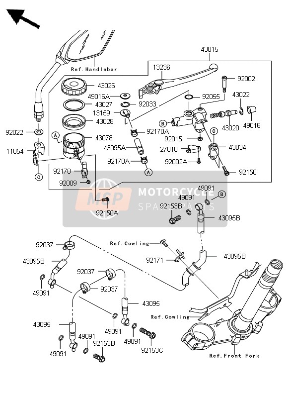 Kawasaki Z750 2008 Maître-cylindre avant pour un 2008 Kawasaki Z750