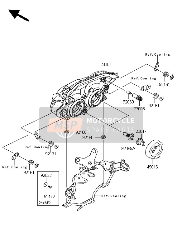 Kawasaki Z750 ABS 2008 Headlight for a 2008 Kawasaki Z750 ABS