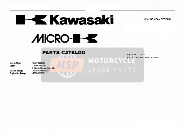 Kawasaki VN1500 MEAN STREAK 2003 Modellidentifikation für ein 2003 Kawasaki VN1500 MEAN STREAK
