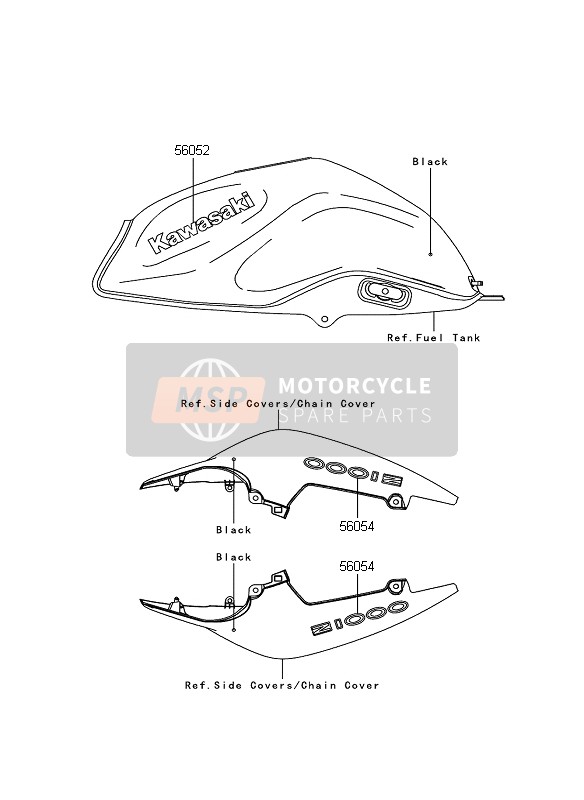 Kawasaki Z1000 2008 Decals (Black) for a 2008 Kawasaki Z1000