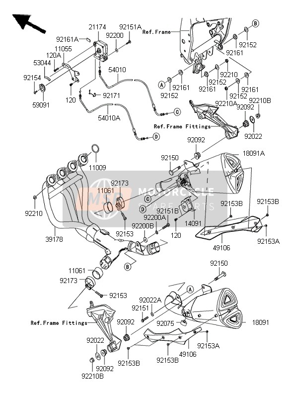 Kawasaki Z1000 ABS 2008 Silenziatori per un 2008 Kawasaki Z1000 ABS