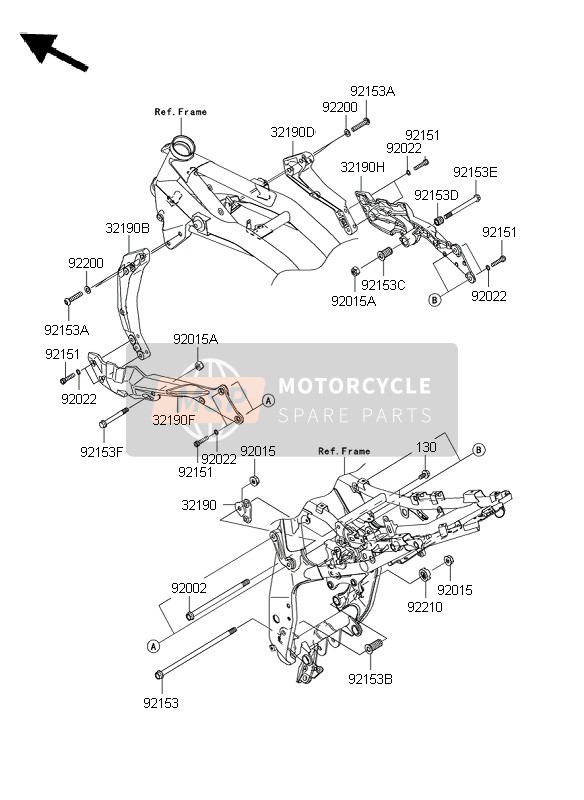 Kawasaki Z1000 ABS 2008 Supporto del motore per un 2008 Kawasaki Z1000 ABS