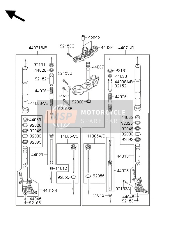 440715049, DAMPER-ASSY,Fork,Rh,Gold, Kawasaki, 1