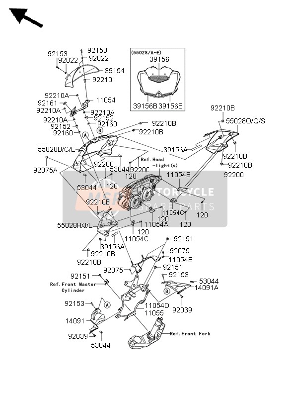 55028010317L, Cowling,Upp,Lh,C.B.Orange, Kawasaki, 1