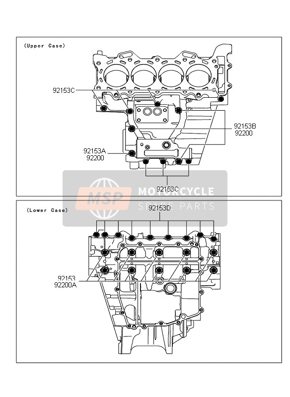 Kawasaki NINJA ZX-6R 2008 Crankcase Bolt Pattern for a 2008 Kawasaki NINJA ZX-6R