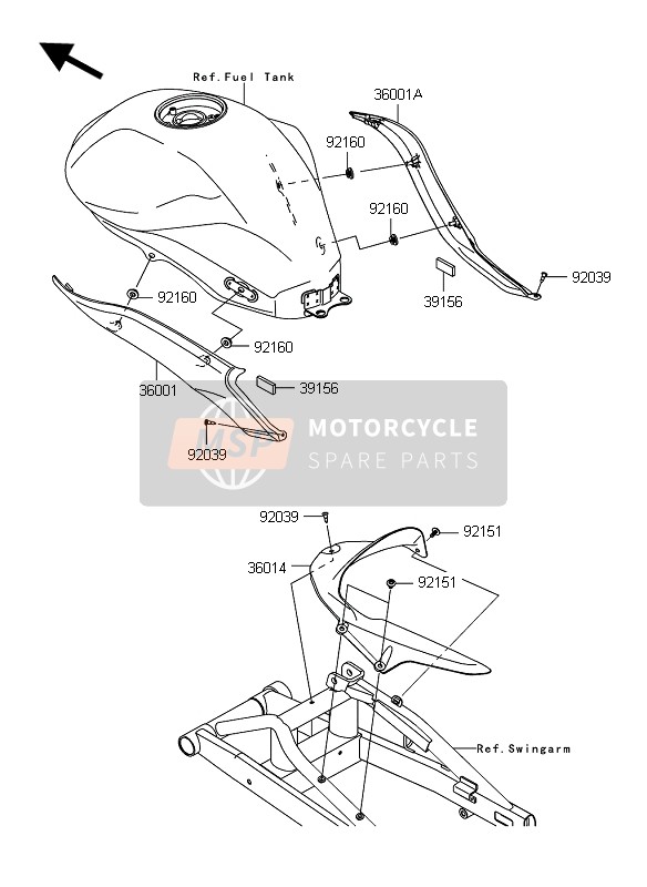 Kawasaki ER-6F 2009 Zijkuipen & Kettingscherm voor een 2009 Kawasaki ER-6F