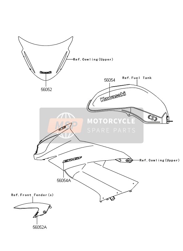 Kawasaki ER-6F ABS 2009 Stickers (Blauw) (M.D. Zwart) voor een 2009 Kawasaki ER-6F ABS