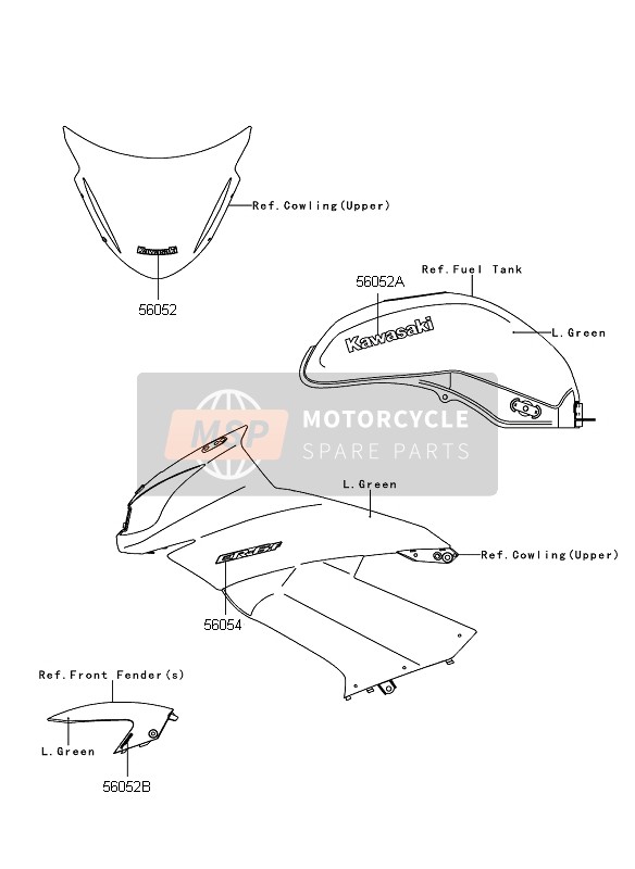 Kawasaki ER-6F ABS 2009 AUFKLEBER (L.GRÜN) für ein 2009 Kawasaki ER-6F ABS