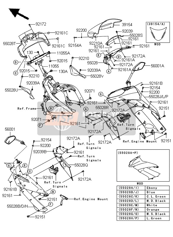 Kawasaki ER-6F ABS 2009 Cowling (Superiore) per un 2009 Kawasaki ER-6F ABS