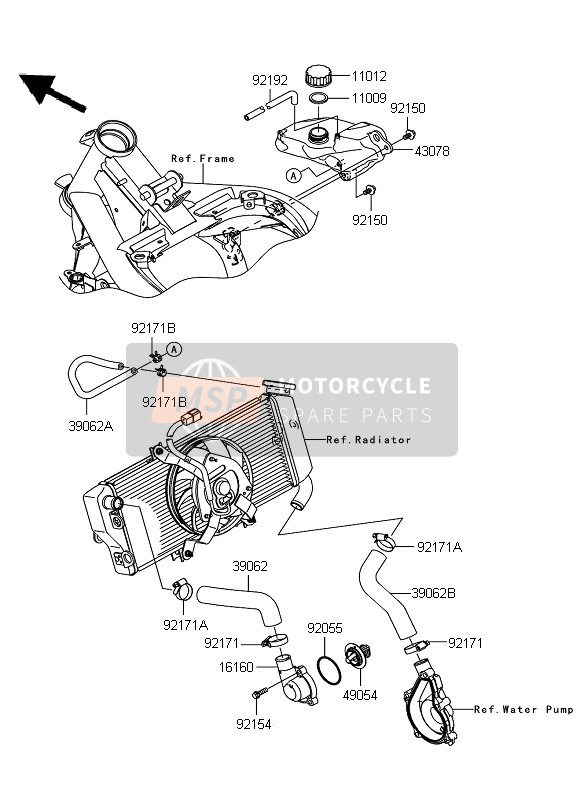 Kawasaki ER-6N 2009 Tubería de agua para un 2009 Kawasaki ER-6N