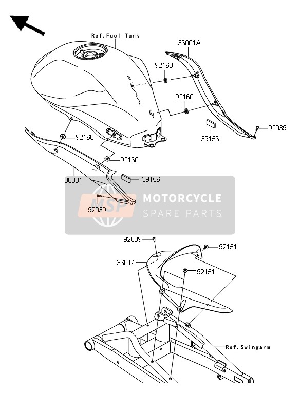 Kawasaki ER-6N 2009 Cubiertas laterales & Cubierta de cadena para un 2009 Kawasaki ER-6N