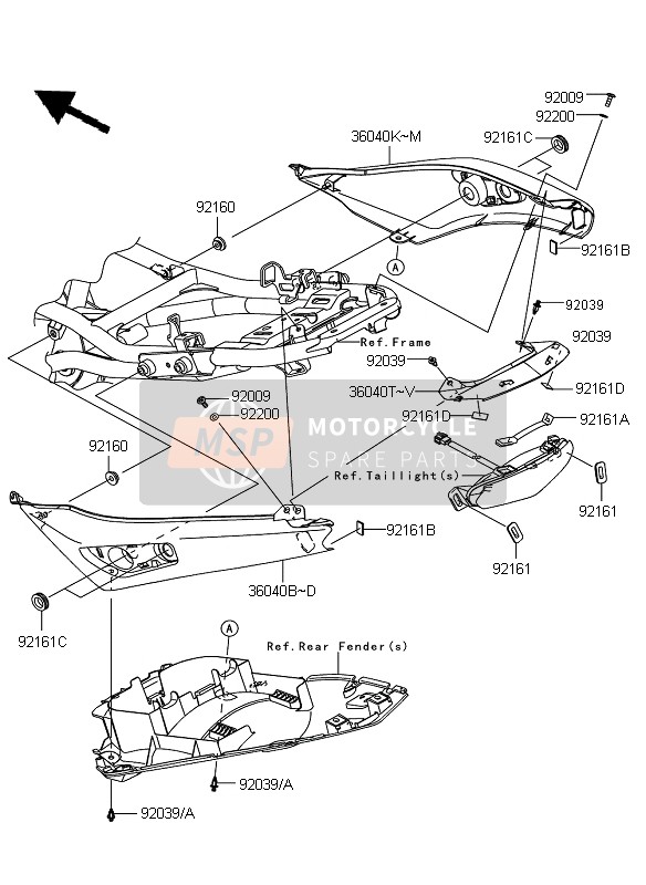 36040008215S, COVER-TAIL, Rh, P.S.White, Kawasaki, 4