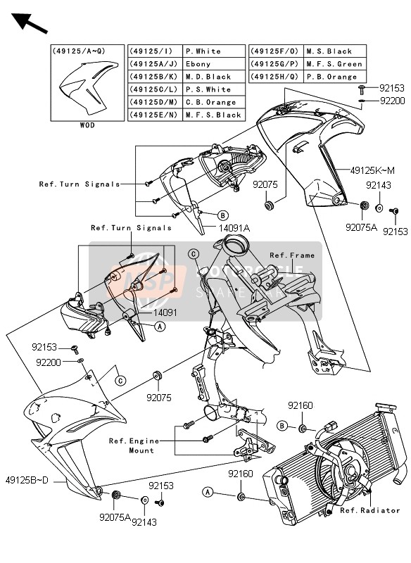 49125003315S, Shroud,Lh,P.S.White, Kawasaki, 1