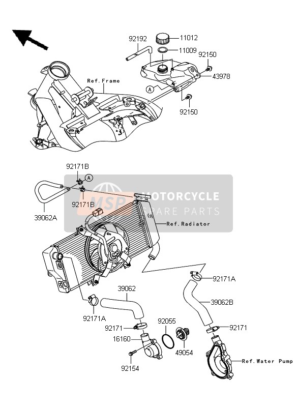 Kawasaki ER-6N ABS 2009 Tubería de agua para un 2009 Kawasaki ER-6N ABS