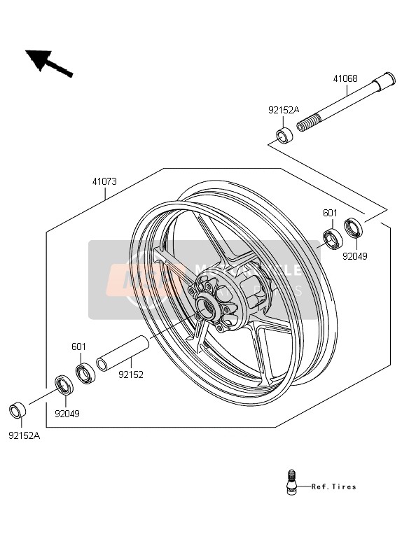 Kawasaki ER-6N ABS 2009 Mozzo anteriore per un 2009 Kawasaki ER-6N ABS