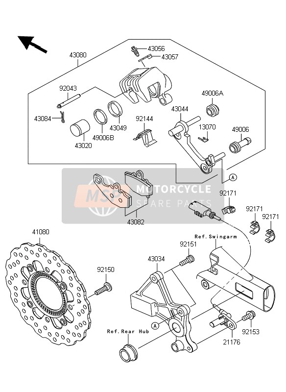 Kawasaki ER-6N ABS 2009 Achterrem voor een 2009 Kawasaki ER-6N ABS