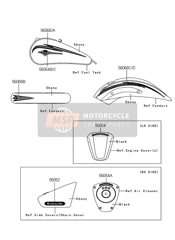 Kawasaki VN900 CUSTOM 2009 Decals (Ebony) for a 2009 Kawasaki VN900 CUSTOM