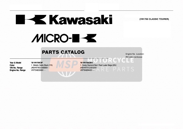 Kawasaki VN1700 CLASSIC TOURER 2009 Identificación del modelo para un 2009 Kawasaki VN1700 CLASSIC TOURER