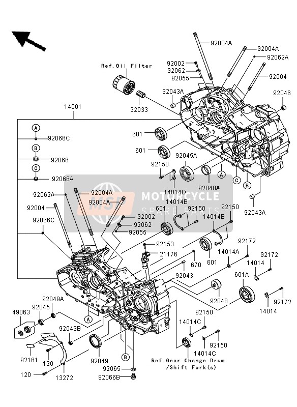 Kawasaki VN1700 VOYAGER ABS 2009 Crankcase for a 2009 Kawasaki VN1700 VOYAGER ABS