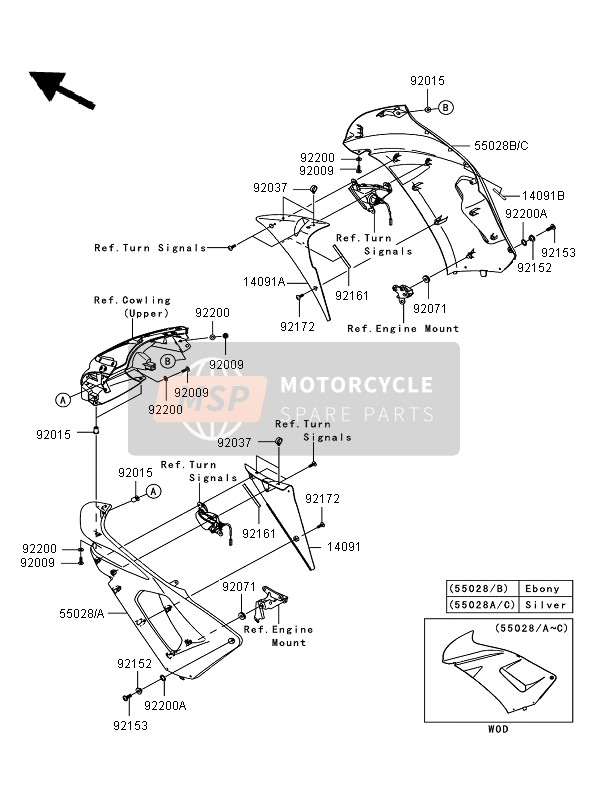 550280117H8, Cowling,Cnt,Rh,Ebony, Kawasaki, 0