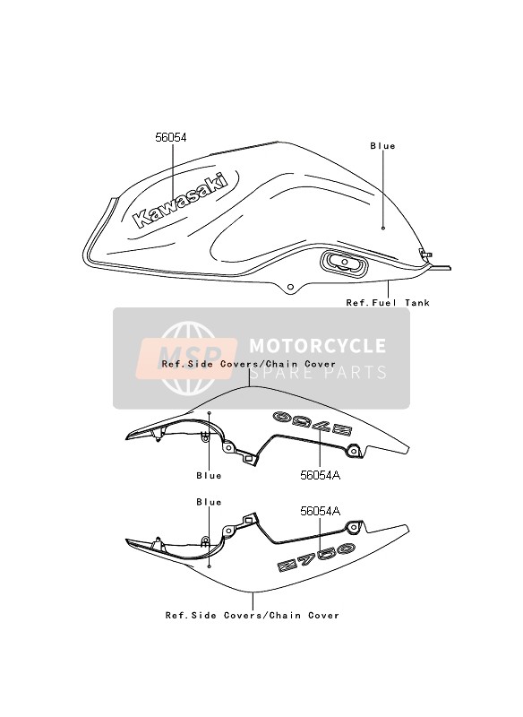 Kawasaki Z750 2009 Decals (Blue) for a 2009 Kawasaki Z750