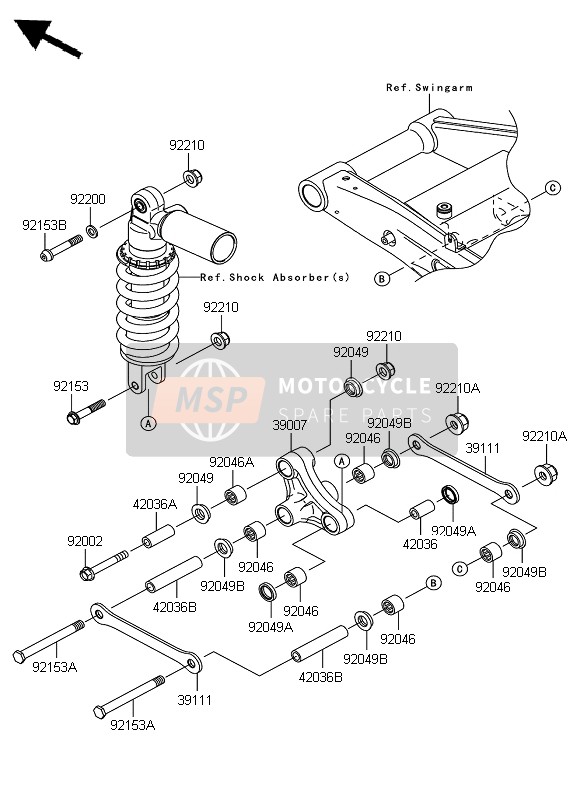 Kawasaki Z1000 2009 Suspensie voor een 2009 Kawasaki Z1000