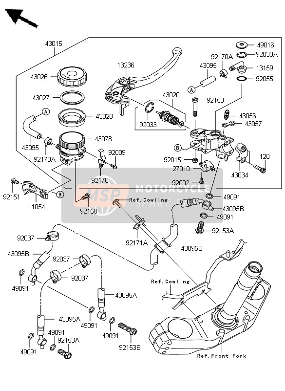 Kawasaki Z1000 2009 Front Master Cylinder for a 2009 Kawasaki Z1000