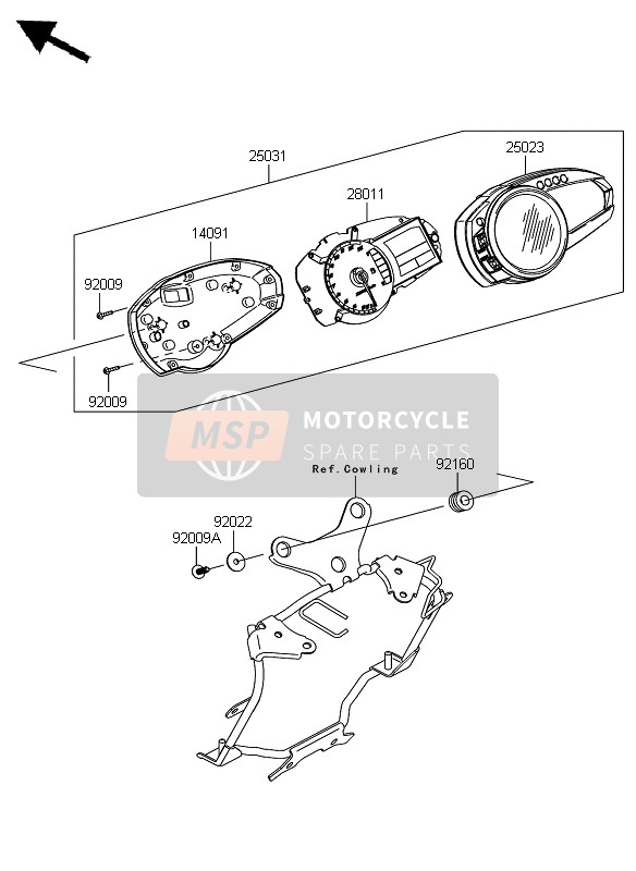 Kawasaki Z1000 2009 Mètre pour un 2009 Kawasaki Z1000