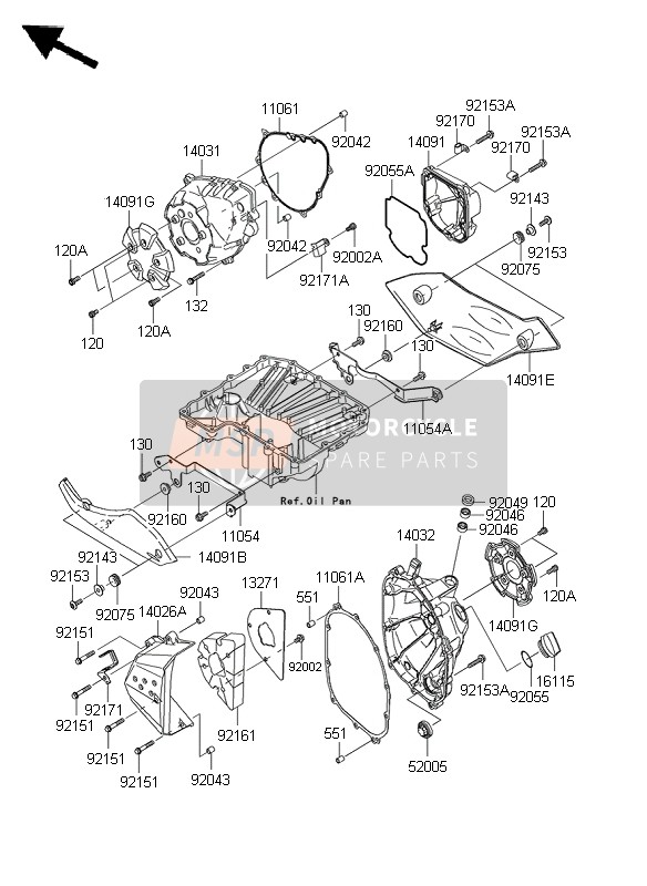 Kawasaki Z1000 ABS 2009 Cubierta del motor para un 2009 Kawasaki Z1000 ABS