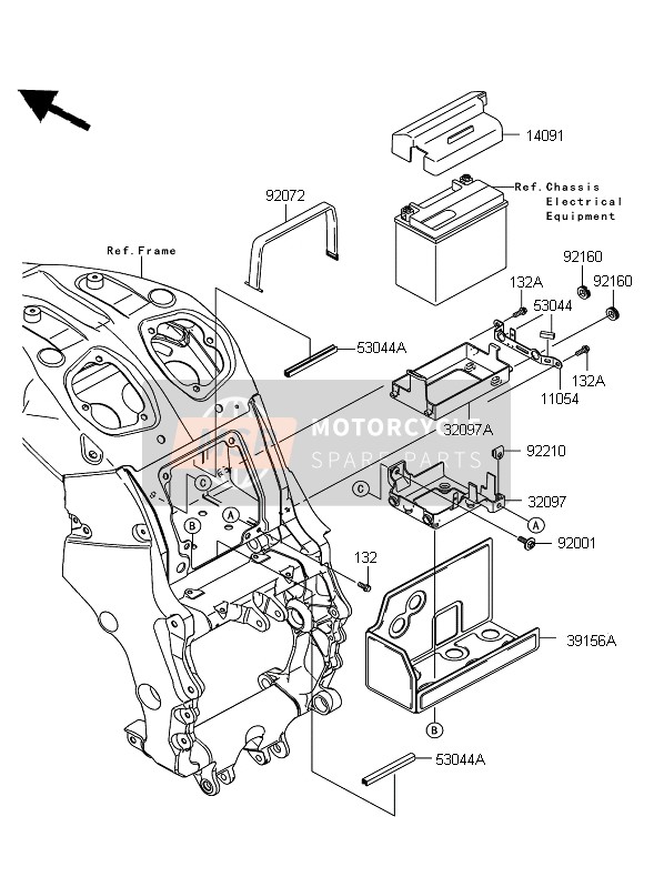 Kawasaki ZZR1400 ABS 2009 Battery Case for a 2009 Kawasaki ZZR1400 ABS