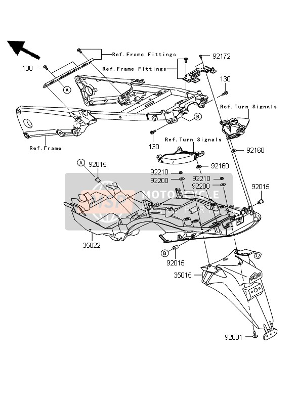 Kawasaki ZZR1400 ABS 2009 Achterspatbord voor een 2009 Kawasaki ZZR1400 ABS