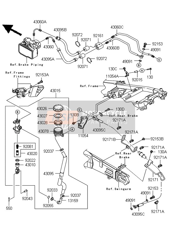 Kawasaki ZZR1400 ABS 2009 Rear Master Cylinder for a 2009 Kawasaki ZZR1400 ABS