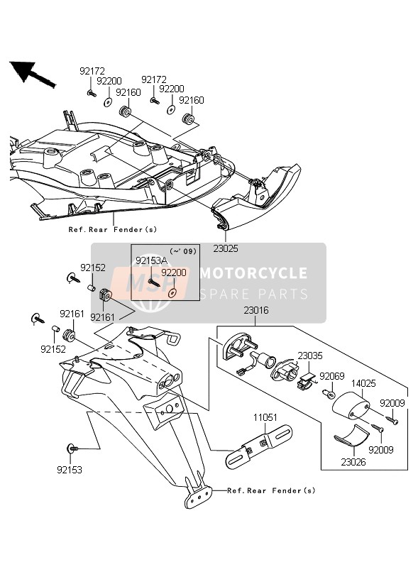 Kawasaki ZZR1400 ABS 2009 Achterlicht voor een 2009 Kawasaki ZZR1400 ABS