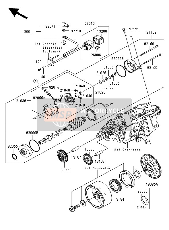 Kawasaki ER-6F ABS 2006 Motor de arranque (ER650AE046804) para un 2006 Kawasaki ER-6F ABS