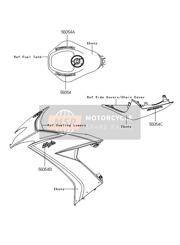 Kawasaki NINJA ZX-10R 2009 Décalcomanies (Ébène) pour un 2009 Kawasaki NINJA ZX-10R