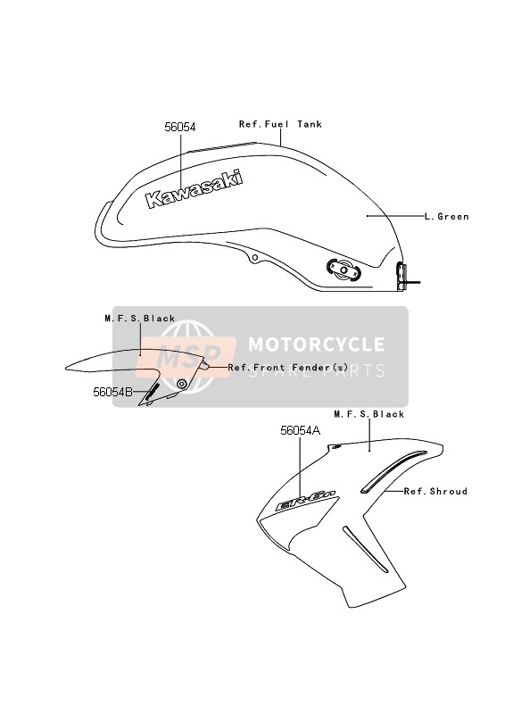 Kawasaki ER-6N ABS 2010 Calcomanías (L.Verde) para un 2010 Kawasaki ER-6N ABS