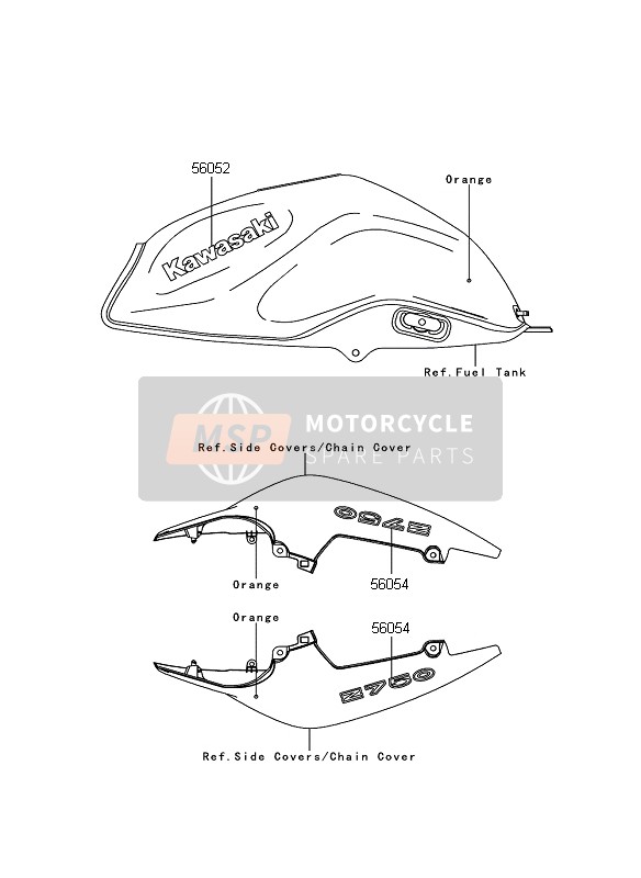 Kawasaki Z750 2010 AUFKLEBER (ORANGE) für ein 2010 Kawasaki Z750