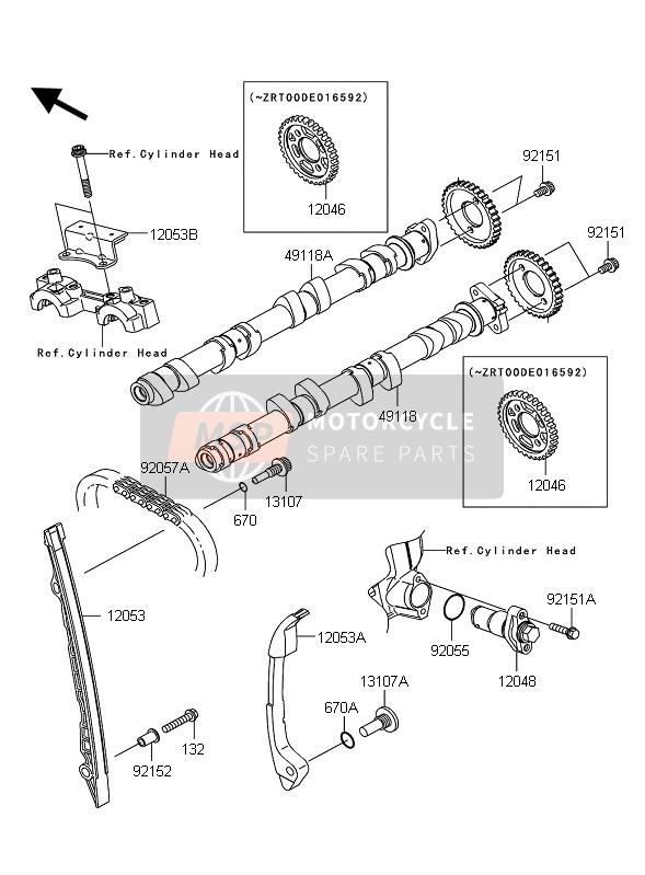 Kawasaki Z1000 2010 Nokkenas & Spanner voor een 2010 Kawasaki Z1000