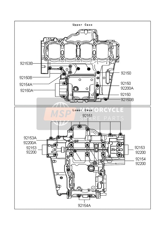 Kawasaki Z1000 2010 Crankcase Bolt Pattern for a 2010 Kawasaki Z1000