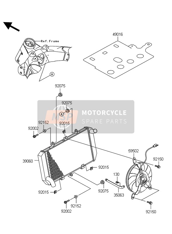 Kawasaki Z1000 2010 Radiador para un 2010 Kawasaki Z1000