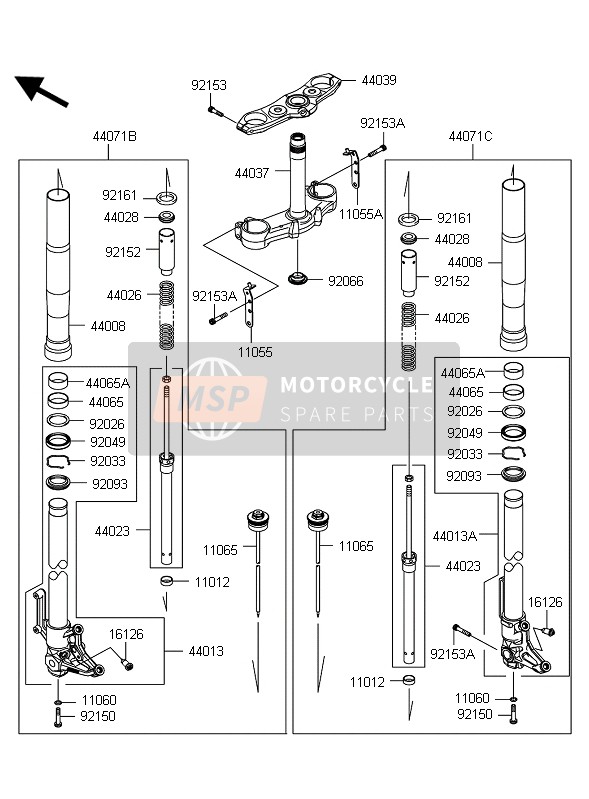 Kawasaki Z1000 2010 Forcella anteriore per un 2010 Kawasaki Z1000