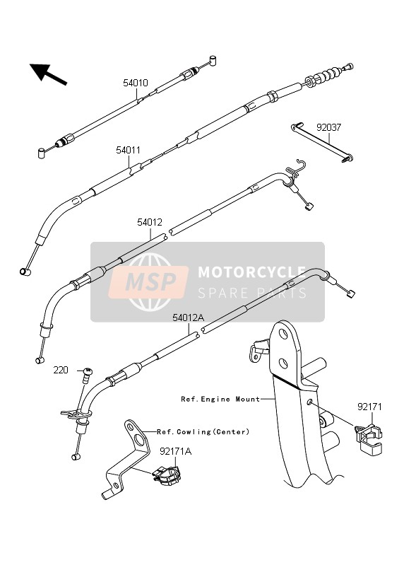 Kawasaki Z1000 ABS 2010 Câbles pour un 2010 Kawasaki Z1000 ABS