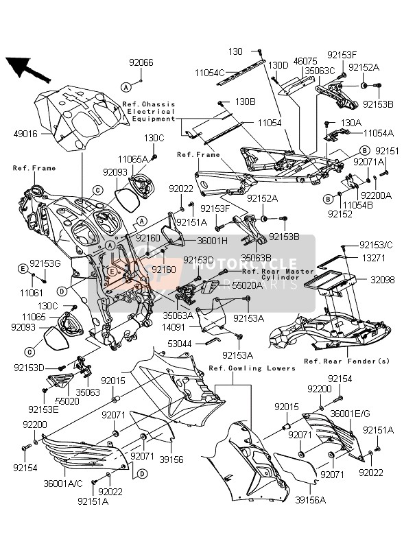 Kawasaki ZZR1400 ABS 2010 Frame Fittings for a 2010 Kawasaki ZZR1400 ABS