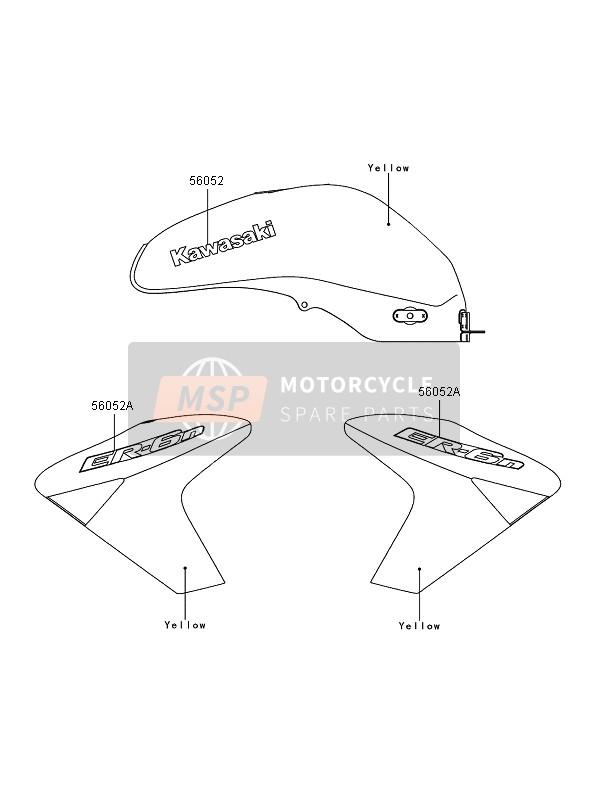 Kawasaki ER-6N 2006 Stickers (Geel) voor een 2006 Kawasaki ER-6N