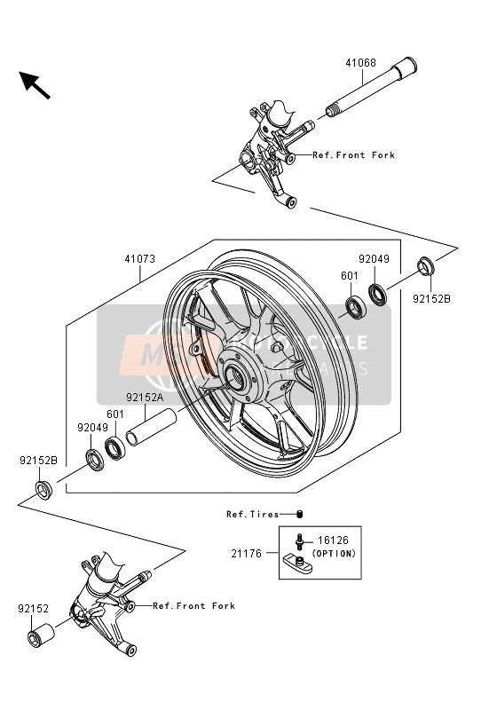 Kawasaki 1400GTR ABS 2013 Mozzo anteriore per un 2013 Kawasaki 1400GTR ABS