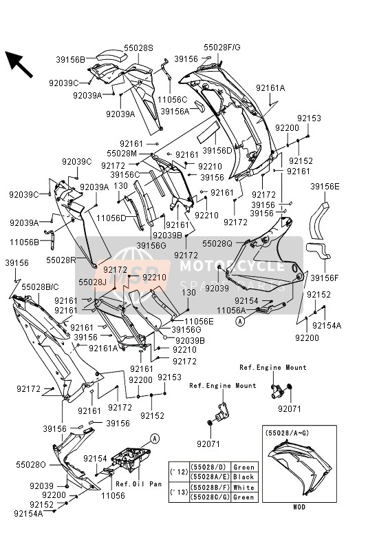 Kawasaki ER-6F ABS 2013 Cubierta inferior para un 2013 Kawasaki ER-6F ABS